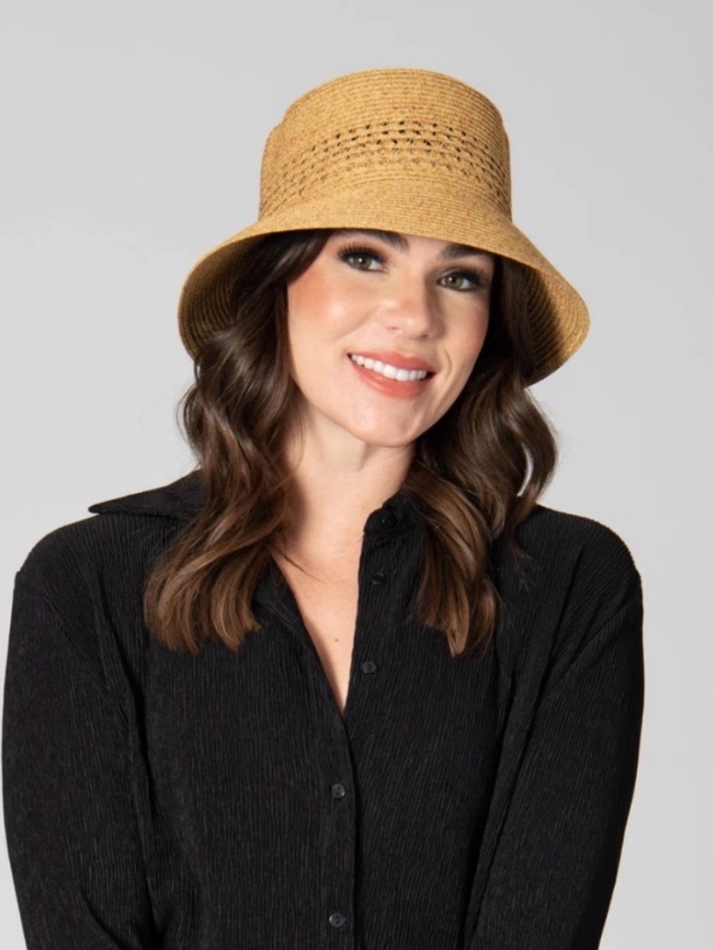 Straw Bucket Sun Hat - San Diego Hat Co.
Adjustable Hat Color:
Toast. - Picture 2 of 13
